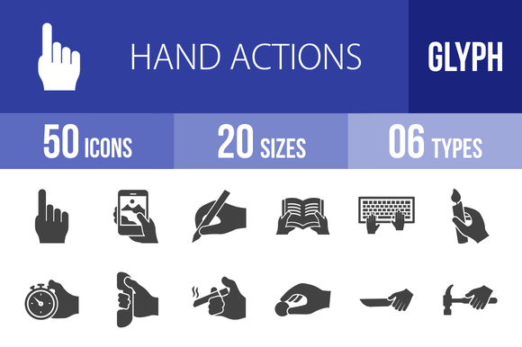 50 Hand Actions Glyph Icons