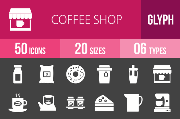 50 Coffee Shop Glyph Inverted Icons