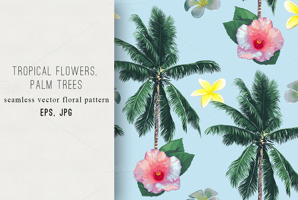Tropical Flowers Palm Trees Pattern