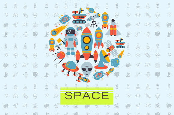 Space Icons And Flat Vector Patterns