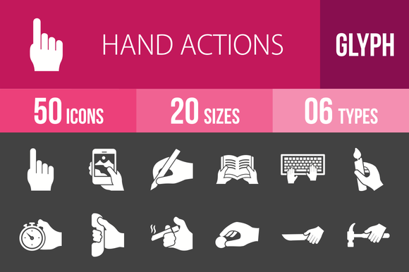 50 Hand Actions Glyph Inverted Icons