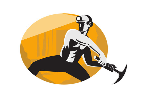 Coal Miner With Pick Ax Striking