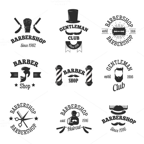 Barber Shops Symbols Vector Set