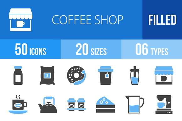 50 Coffee Shop Blue Black Icons