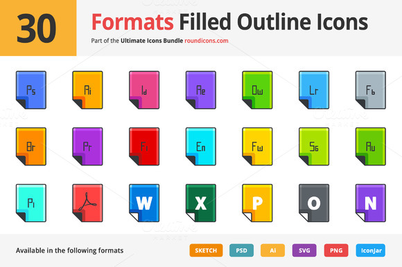30 Formats Filled Outline Icons
