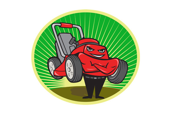 Lawn Mower Man Cartoon Oval