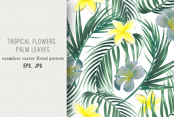 Tropical Flowers Palm Leaves Pattern