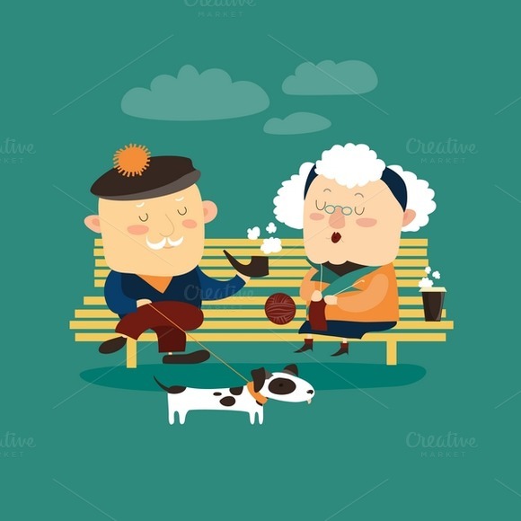 Old Couple Sitting On Bench