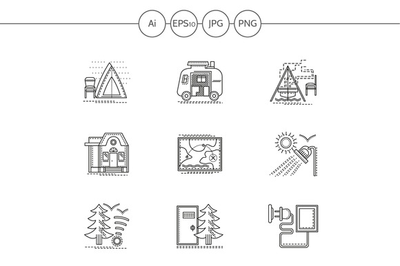 Camping Elements Line Icons Set 2