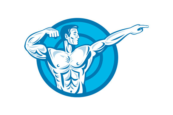 Bodybuilder Flexing Muscles Pointing