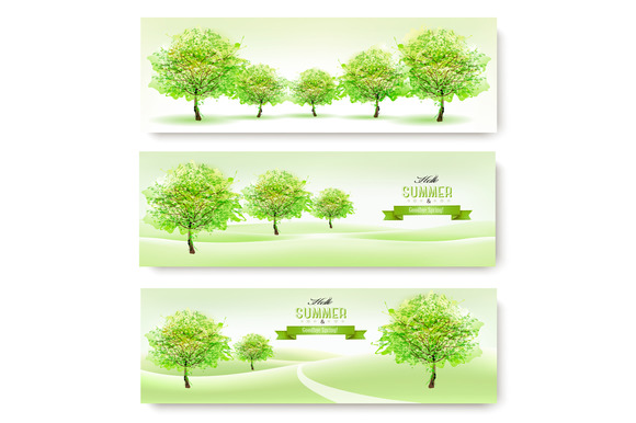 Green Nature Summer Banners Vector