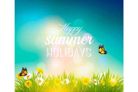 Summer Background With Butterflies