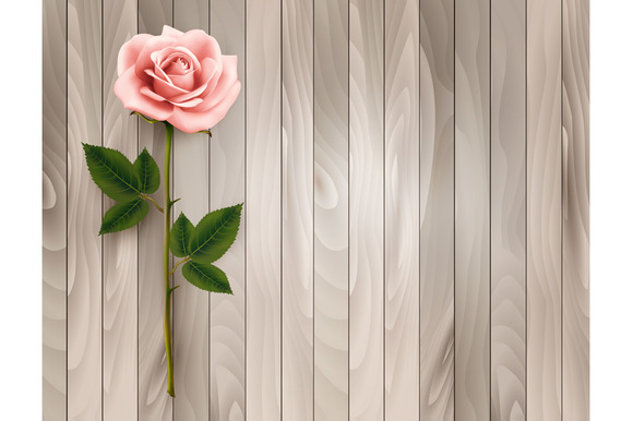 Pink Rose On An Old Wood Background