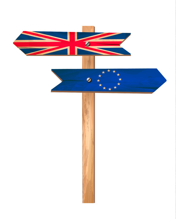 Two Wooden Signs UK And EU Brexit