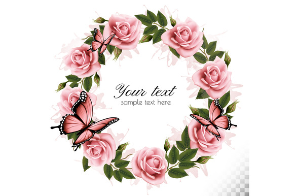 Rose Wreath With Butterflies