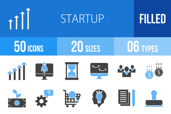 50 Startup Blue Black Icons