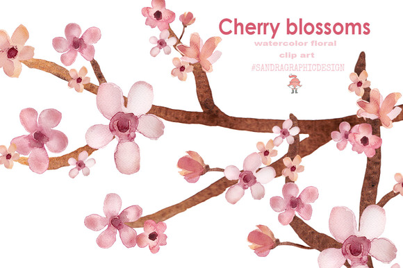 Cherry Blossom Watercolor Clip Art