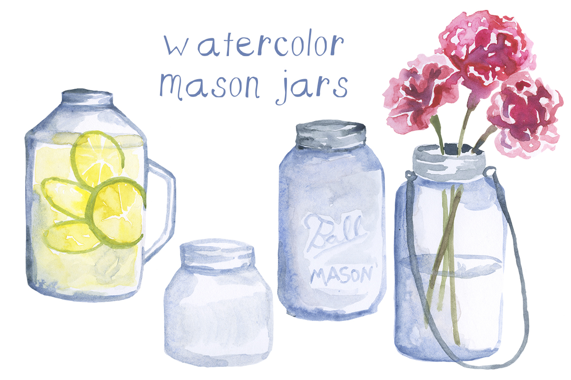 Watercolor Mason Jars Graphics on Creative Market
