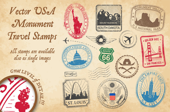 US Monument Vector Travel Stamps 3 US Monument Vector Travel Stamps 3