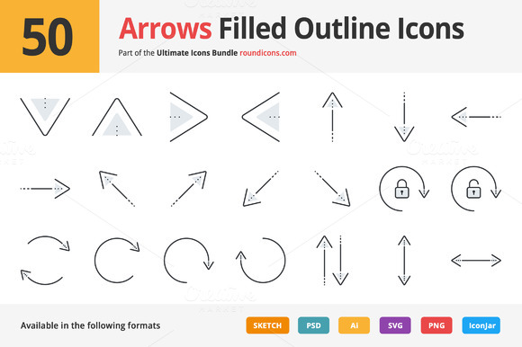 50 Arrows Filled Outline Icons