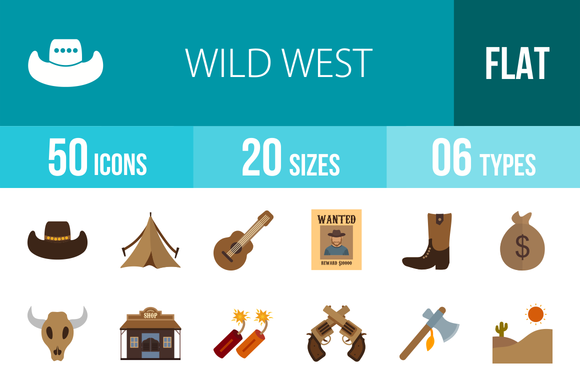 50 Wild West Flat Multicolor Icons 50 Wild West Flat Multicolor Icons