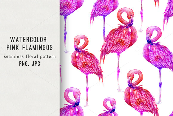 Watercolor Pink Flamingos Pattern