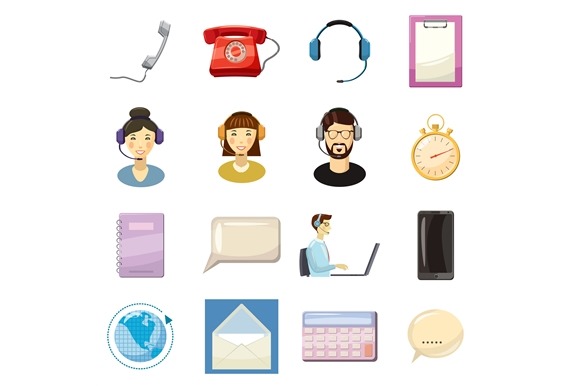 Call Center Icons Set Cartoon Style Call Center Icons Set Cartoon Style