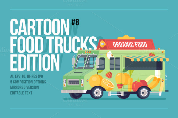 Cartoon Food Truck Organic Food