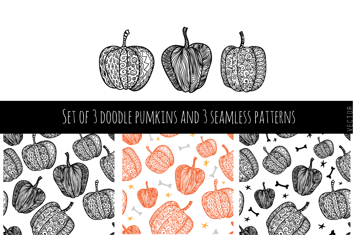 Set of 3 pumpkins and 3 patterns ~ Illustrations on Creative Market