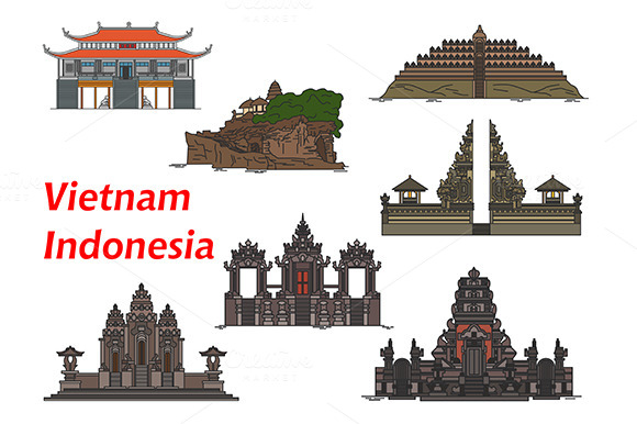 Vietnam And Indonesia Travel Icons Vietnam And Indonesia Travel Icons