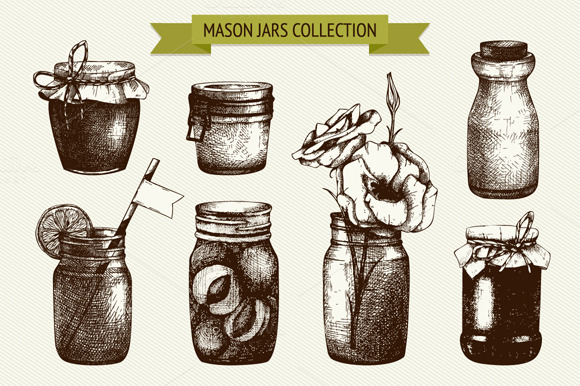 Download Vector set of mason and jam jars ~ Illustrations on ...