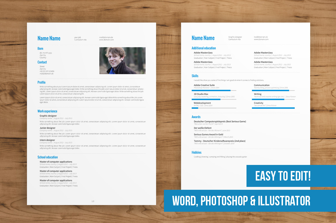 2 page cv template easy to edit