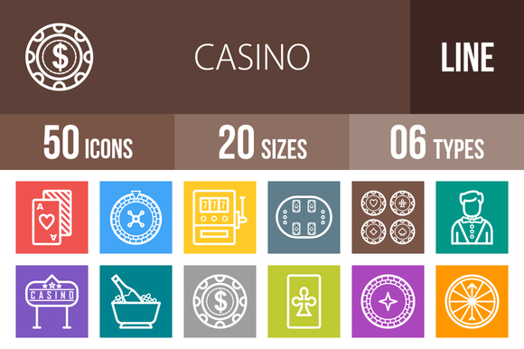 50 Casino Line Multicolor Icons