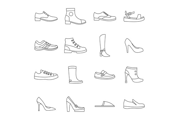 Shoe Icons Set In Outline Style