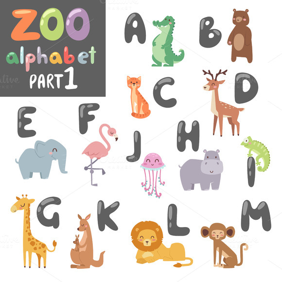 Animals Alphabet Symbols Vector Set