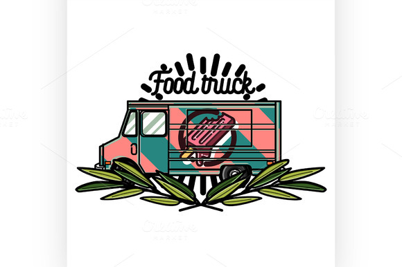 Color Vintage Food Truck Emblem Color Vintage Food Truck Emblem