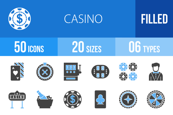 50 Casino Blue Black Icons