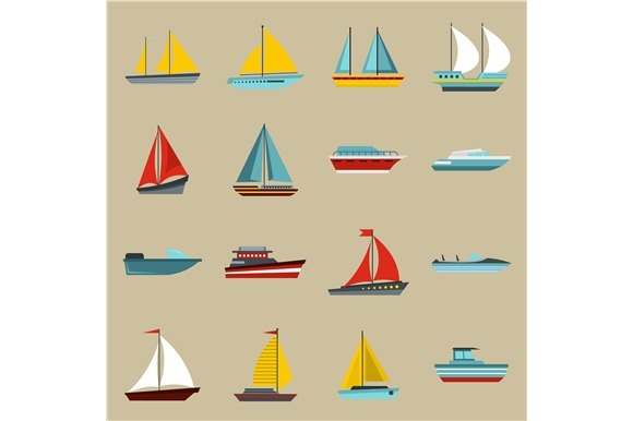 Boat And Ship Icons Set Flat Style Boat And Ship Icons Set Flat Style