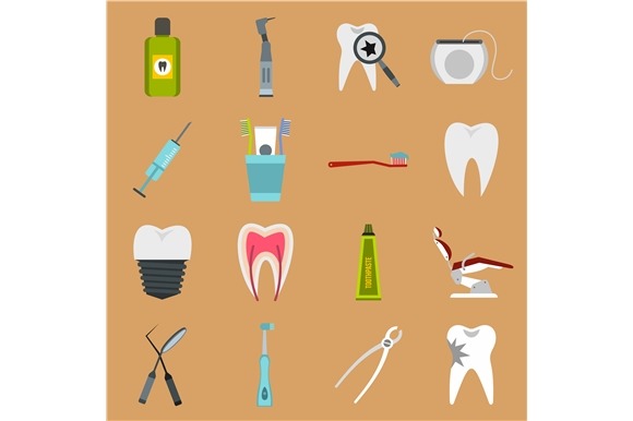 Dental Icons Set Flat Style Dental Icons Set Flat Style
