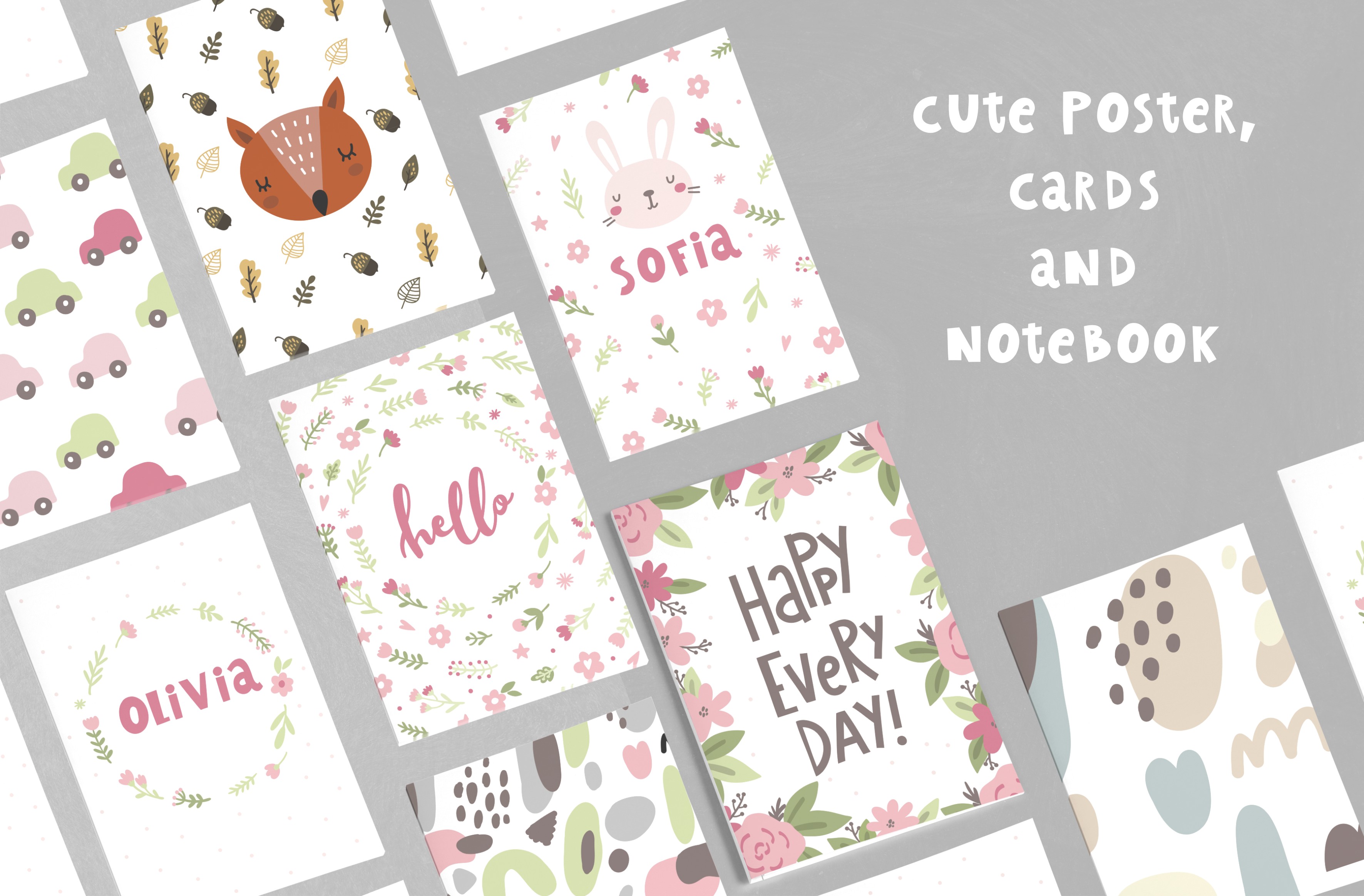 Cute poster cards notebook Patterns on Creative Market
