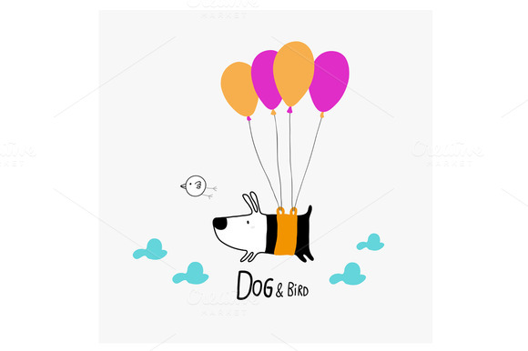 Dog Bird Flying With Balloons Dog Bird Flying With Balloons