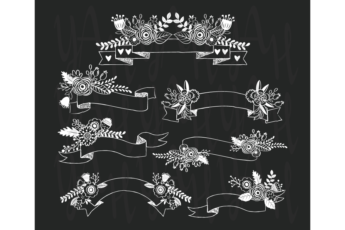 Chalkboard Wedding Flower Banner ~ Illustrations on Creative Market