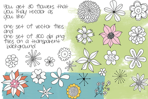 30 Hand Drawn Flowers Vector Clipart ~ Illustrations on Creative Market