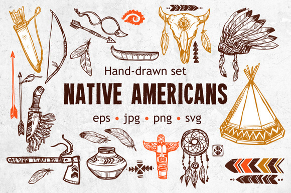 Native Americans Sketch Set Native Americans Sketch Set