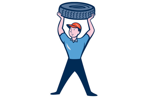 Tireman Mechanic With Tire Cartoon ~ Illustrations on Creative Market