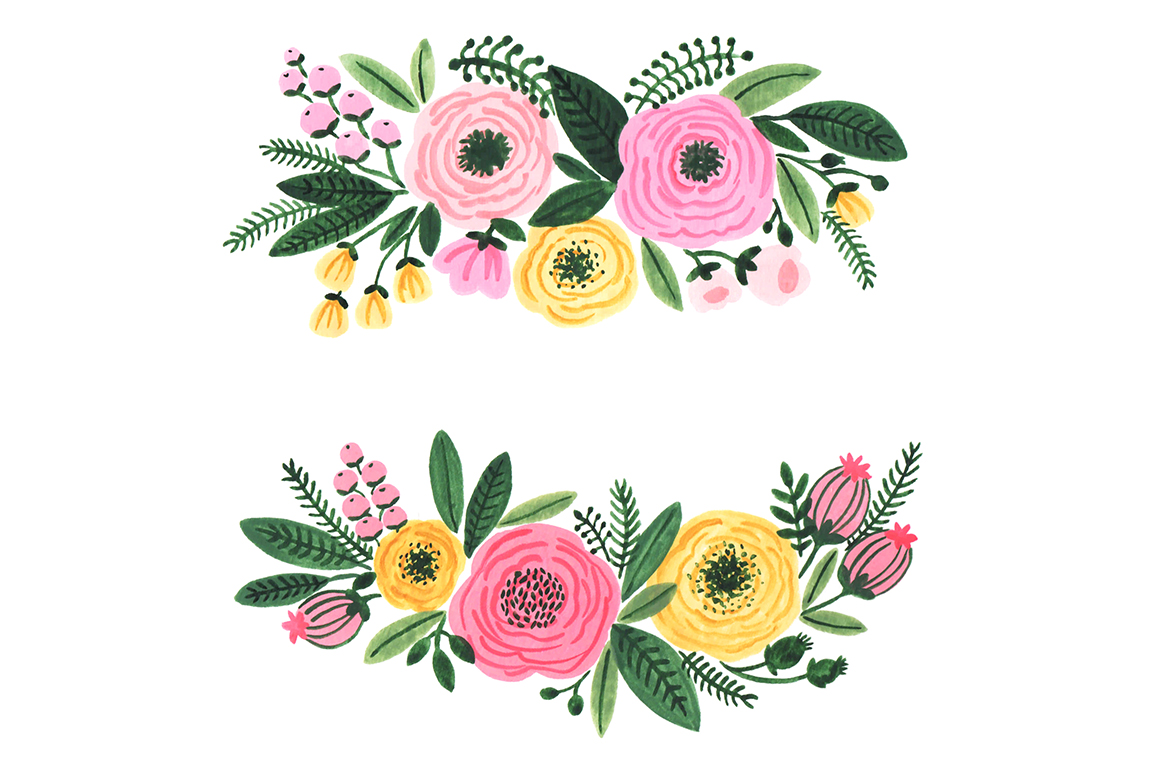 Watercolor garden flowers clipart ~ Illustrations on ...