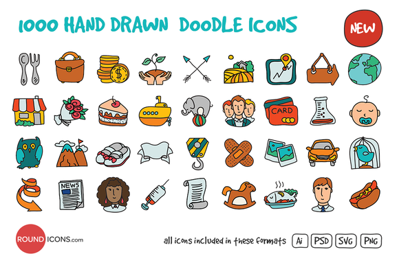 1000 Hand Drawn Doodle Icons