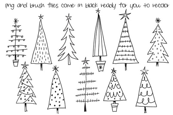 Hand Drawn Christmas Trees Clipart ~ Illustrations on Creative Market