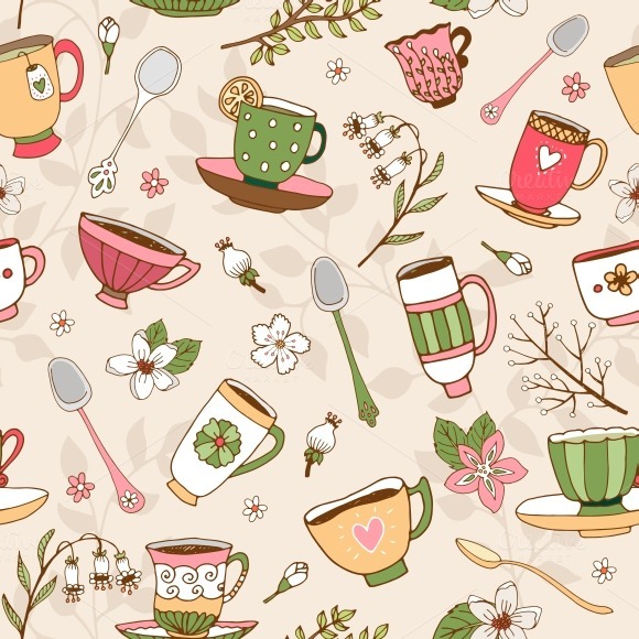 tumblr patterns flowers drawings ~ tea Patterns of Seamless Creative Market on background cups