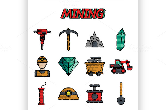 Mining Flat Icon Set Mining Flat Icon Set